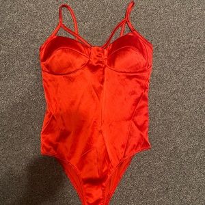 Satin Red Thong Bodysuit